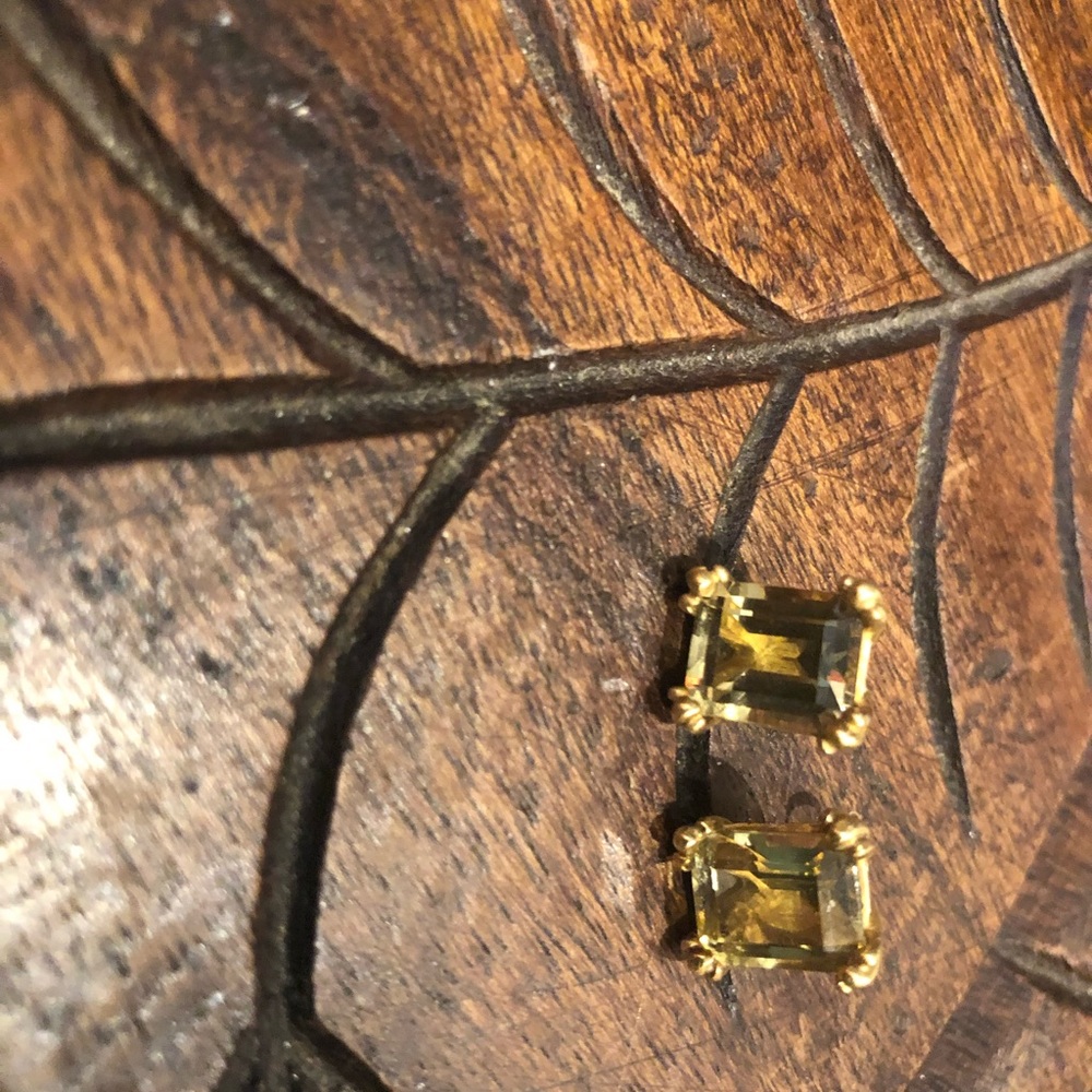 Slane & Slane Vintage 18k Gold Lemon Citrine Emerald Cut Earrings Studs - Picture 8 of 16